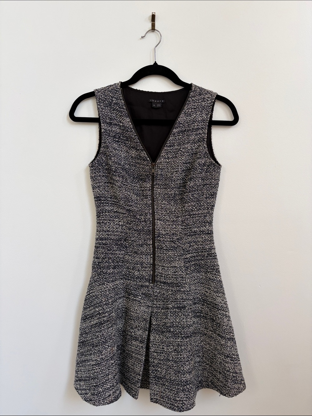 Theory Black & White Tweed Zip-Front Mini Dress